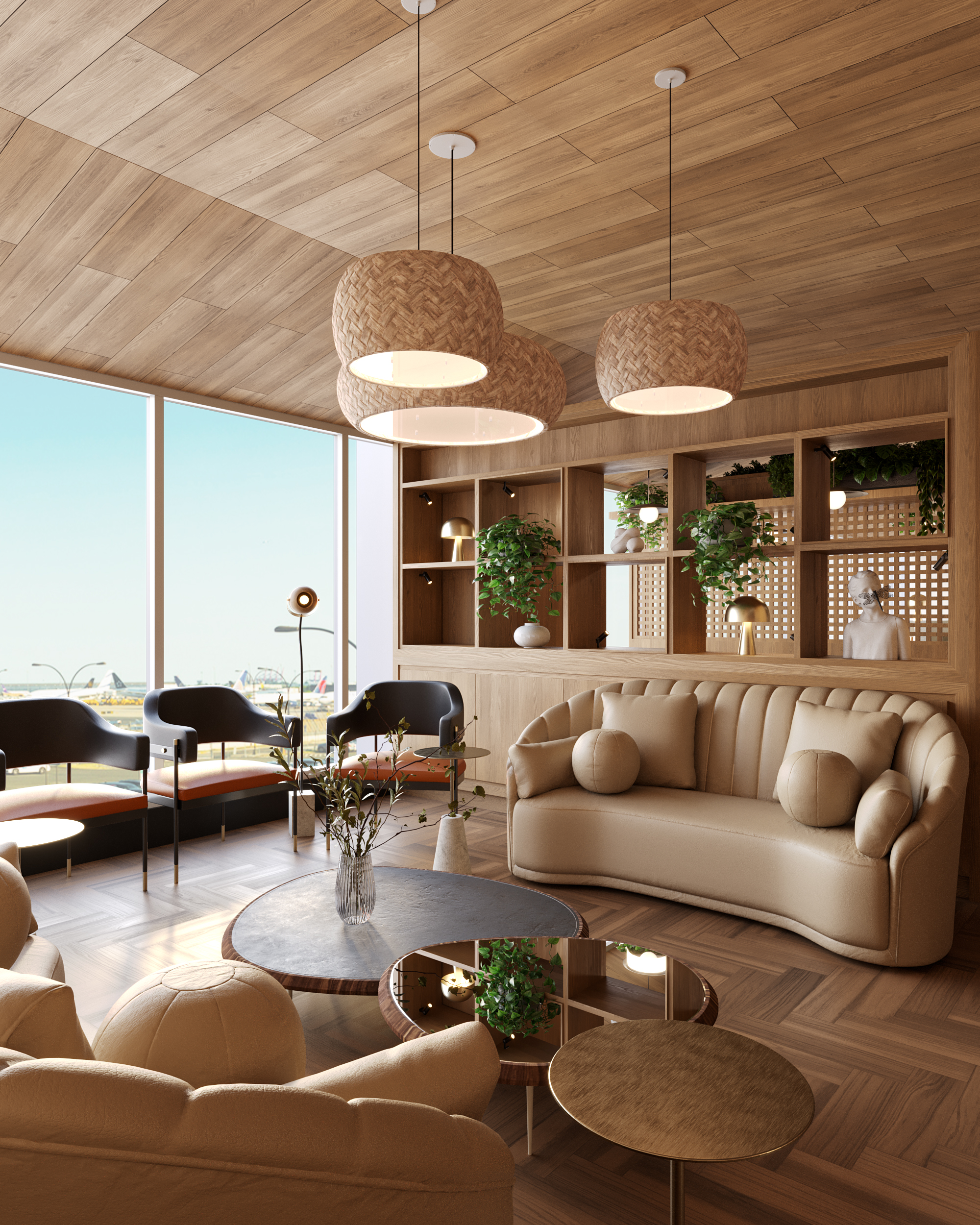 Imagem de renderização do projeto da sala vip W Premium Lounge em Belém do Pará assinado pela arquiteta Flávia França